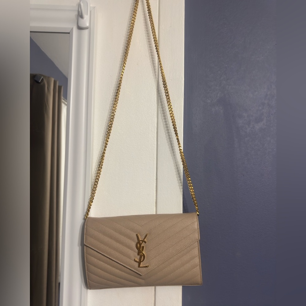 Saint Laurent Taupe Quilted Leather Chain Shoulder Bag with Gold Hardware - Picture 6 of 10